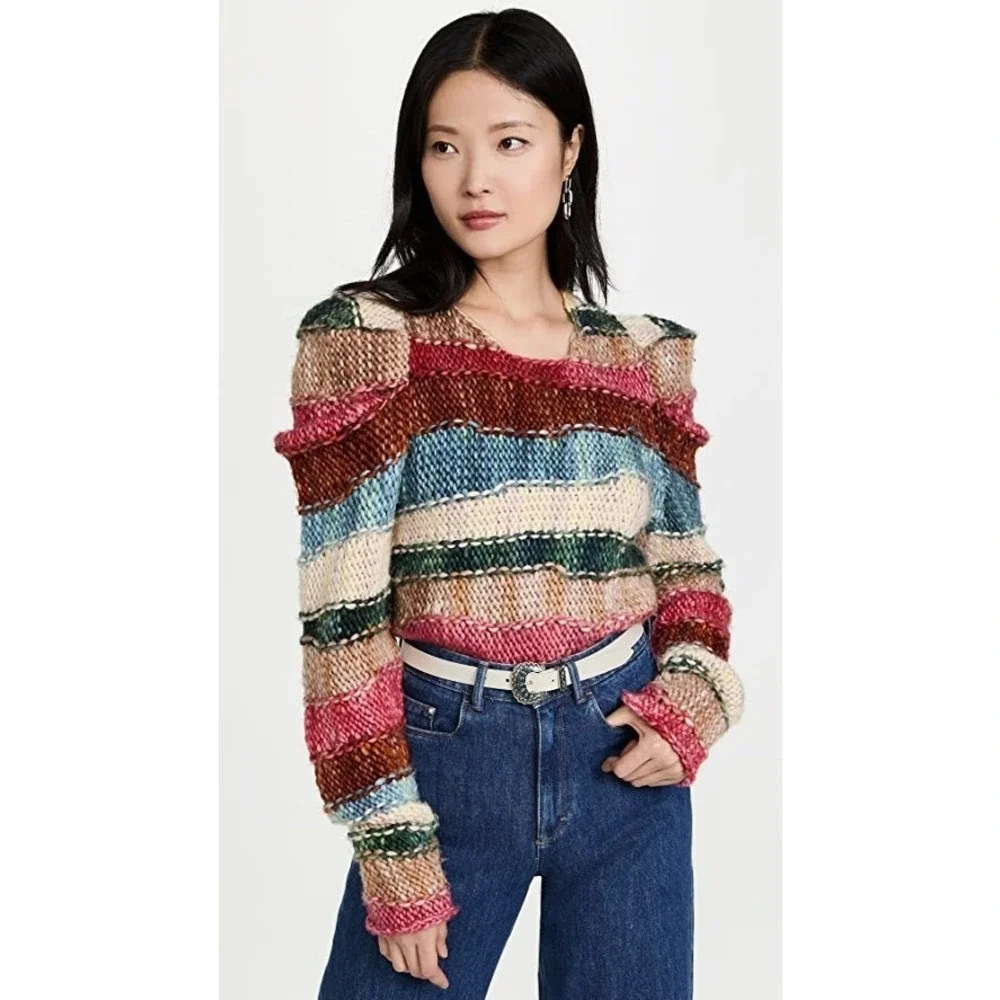 Ulla Johnson Violeta Sweater M/L Paradise Multicolor Stripe Wool Knit Pullover‎